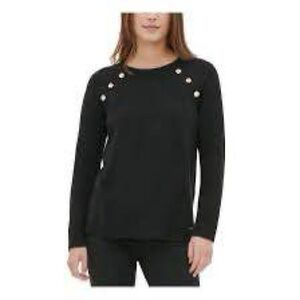 Michael Kors Black Sweater Gold Accent Buttons Size L